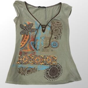 Olive Graphic Jane Norman Top